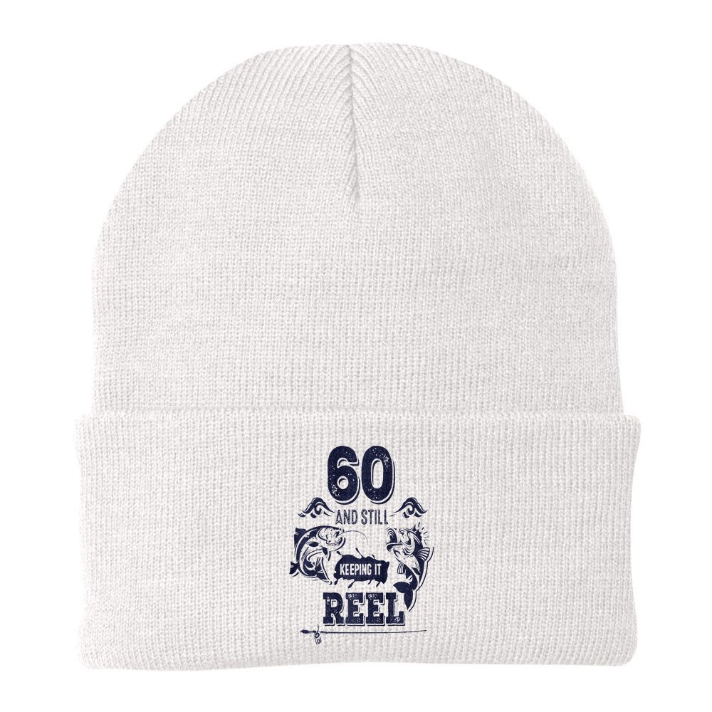 60 Years Old Fisherman Keeping It Reel 60th Birthday Fishing Beanie