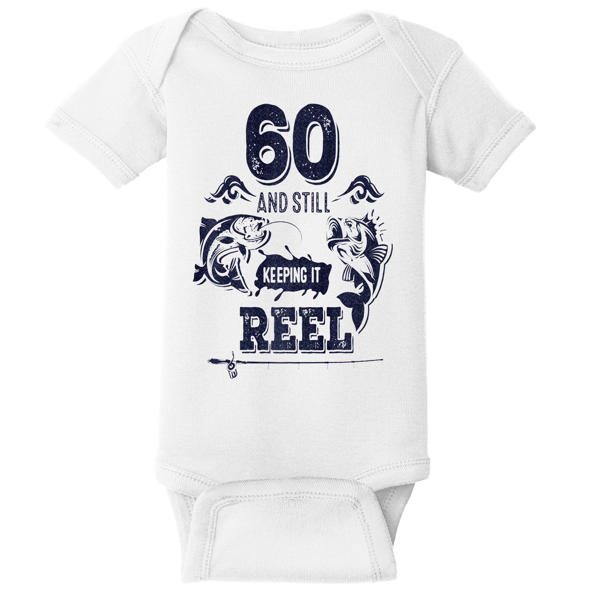 60 Years Old Fisherman Keeping It Reel 60th Birthday Fishing Baby Bodysuit