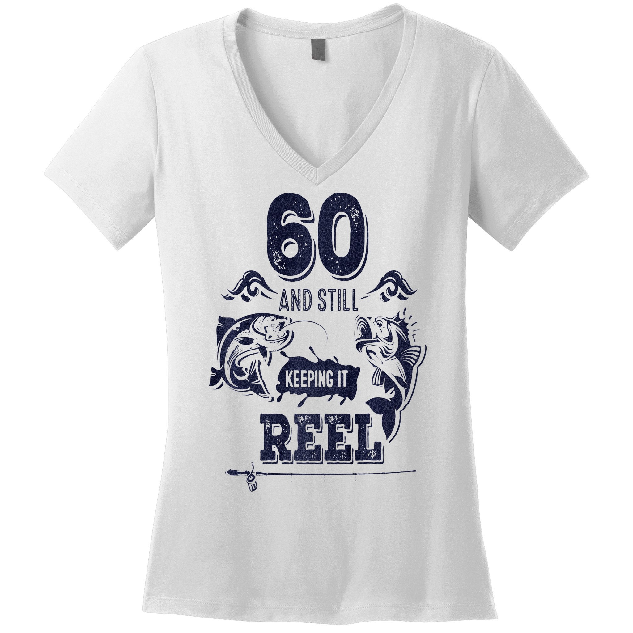 60 Years Old Fisherman Keeping It Reel 60th Birthday Fishing Women's V-Neck T-Shirt