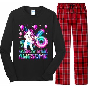 6 Years Of Being Awesome 6th Birthday Unicorn Party Long Sleeve Pajama Set