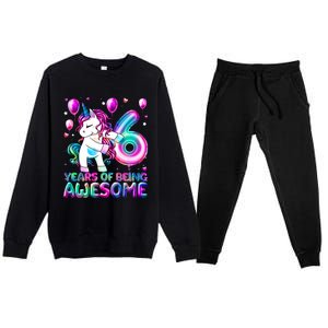 6 Years Of Being Awesome 6th Birthday Unicorn Party Premium Crewneck Sweatsuit Set