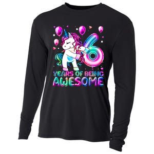 6 Years Of Being Awesome 6th Birthday Unicorn Party Cooling Performance Long Sleeve Crew