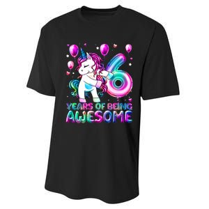 6 Years Of Being Awesome 6th Birthday Unicorn Party Performance Sprint T-Shirt