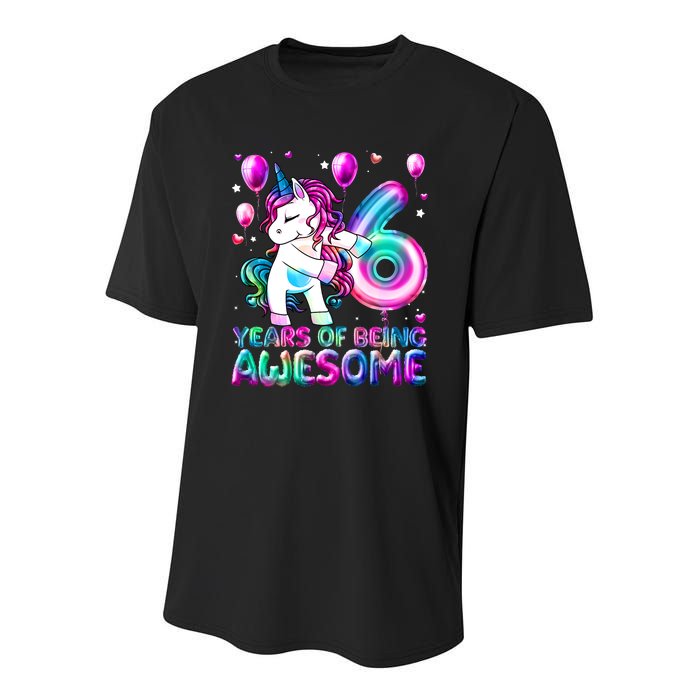 6 Years Of Being Awesome 6th Birthday Unicorn Party Youth Performance Sprint T-Shirt