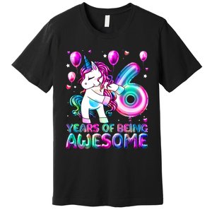 6 Years Of Being Awesome 6th Birthday Unicorn Party Premium T-Shirt