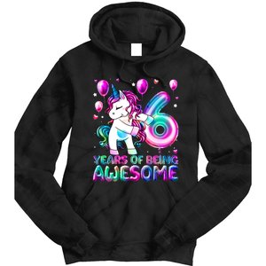 6 Years Of Being Awesome 6th Birthday Unicorn Party Tie Dye Hoodie