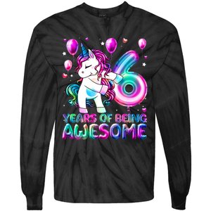 6 Years Of Being Awesome 6th Birthday Unicorn Party Tie-Dye Long Sleeve Shirt