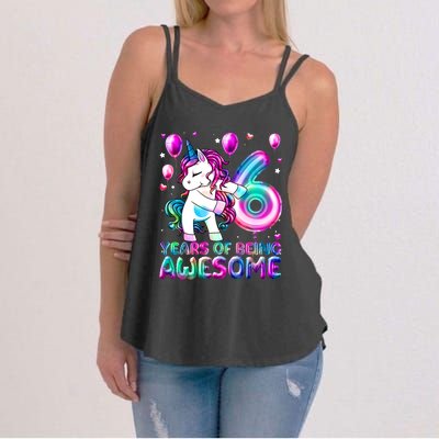 6 Years Of Being Awesome 6th Birthday Unicorn Party Women's Strappy Tank