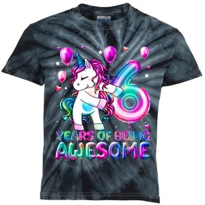 6 Years Of Being Awesome 6th Birthday Unicorn Party Kids Tie-Dye T-Shirt