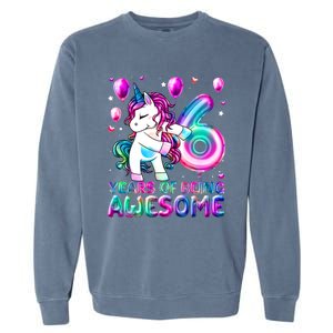 6 Years Of Being Awesome 6th Birthday Unicorn Party Garment-Dyed Sweatshirt