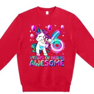 6 Years Of Being Awesome 6th Birthday Unicorn Party Premium Crewneck Sweatshirt