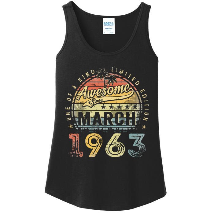 60 Year Old Awesome Since March 1963 60th Birthday Ladies Essential Tank