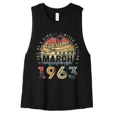 60 Year Old Awesome Since March 1963 60th Birthday Women's Racerback Cropped Tank