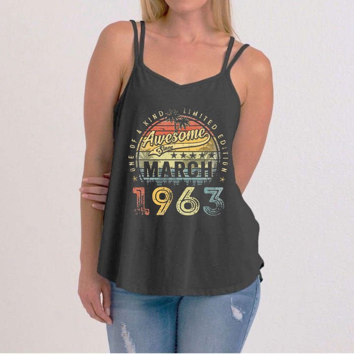 60 Year Old Awesome Since March 1963 60th Birthday Women's Strappy Tank