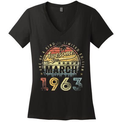 60 Year Old Awesome Since March 1963 60th Birthday Women's V-Neck T-Shirt