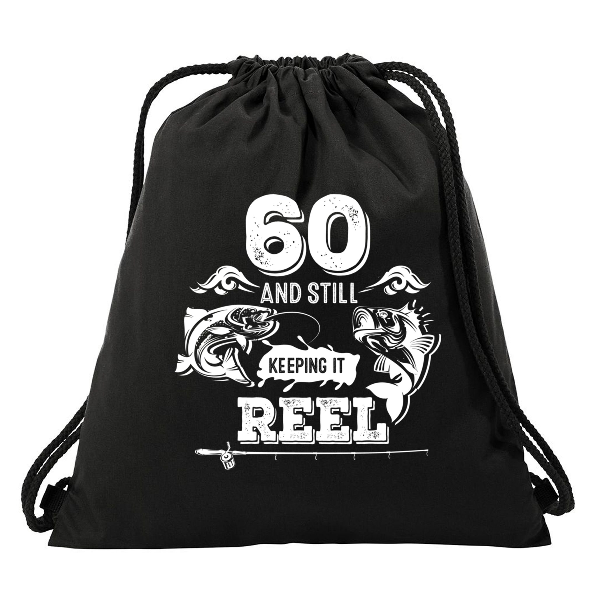 60 Years Old Fisherman Keeping It Reel 60th Birthday Fishing Cool Gift Drawstring Bag