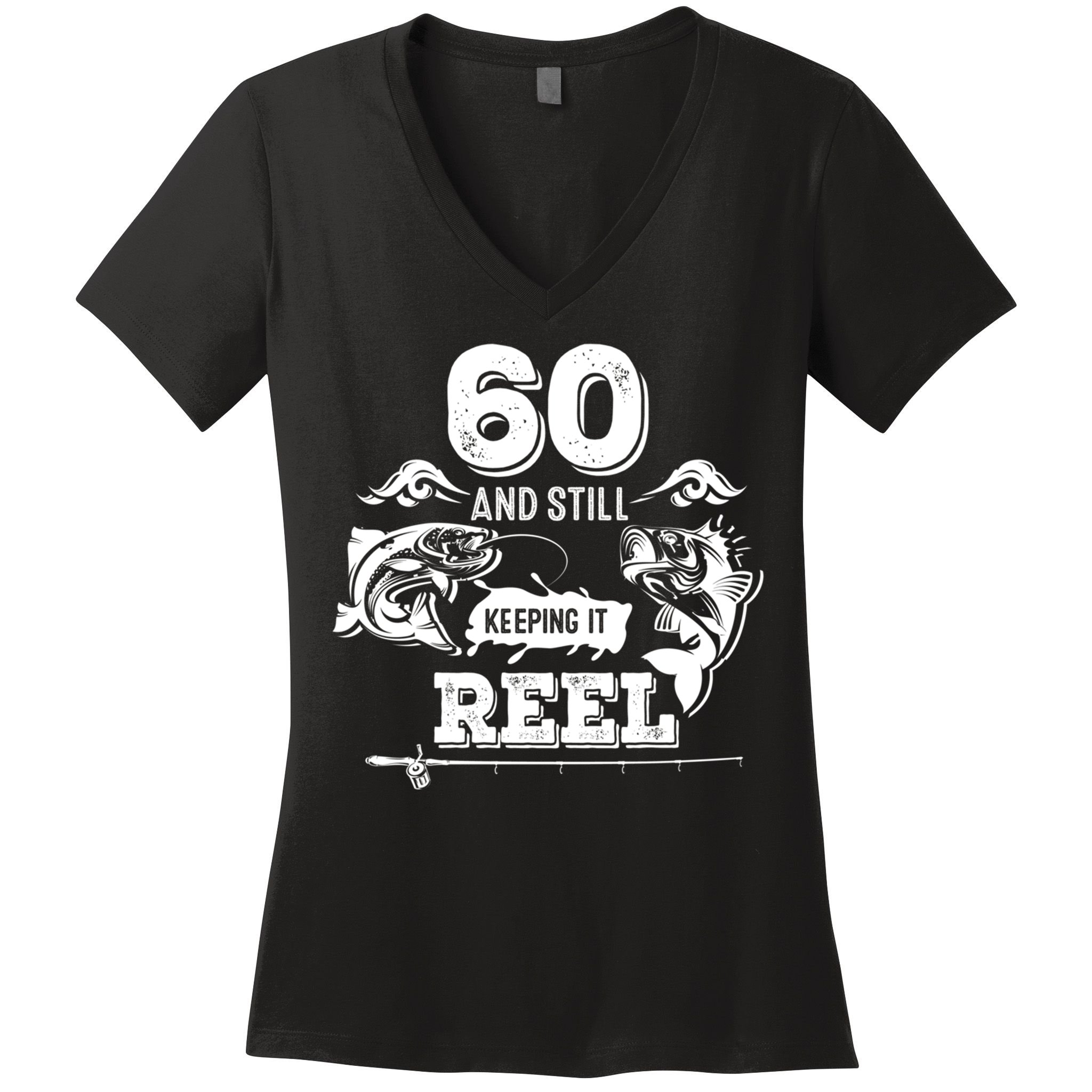 60 Years Old Fisherman Keeping It Reel 60th Birthday Fishing Cool Gift Women's V-Neck T-Shirt