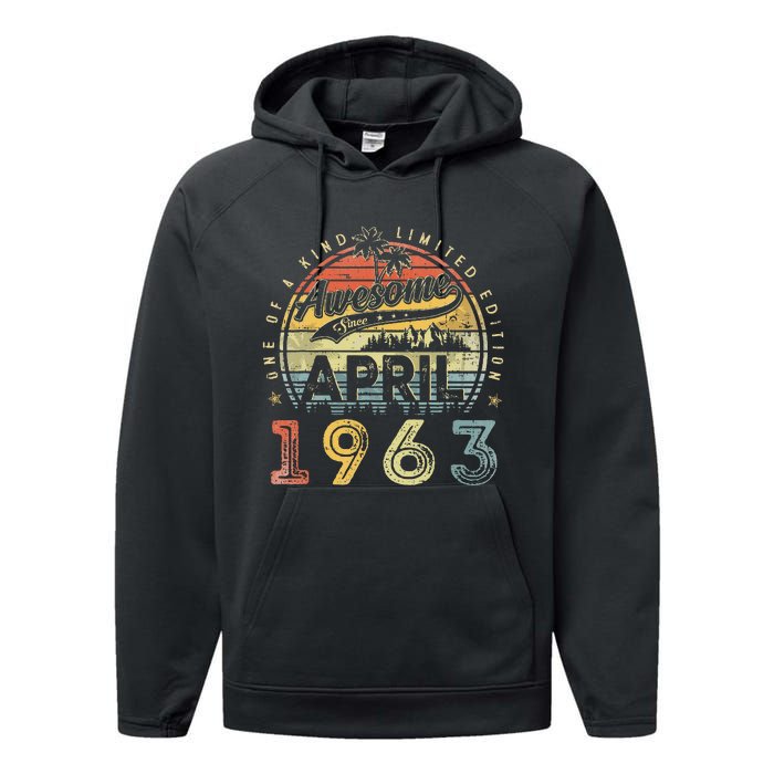 60 Year Old Awesome Since April 1963 60th Birthday Performance Fleece Hoodie