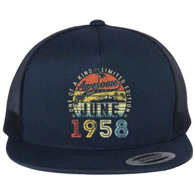 65 Year Old Awesome Since June 1958 65th Birthday (1) Flat Bill Trucker Hat