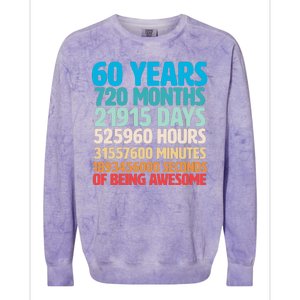 60 Years Of Being Awesome 60th Birthday Time Breakdown Colorblast Crewneck Sweatshirt