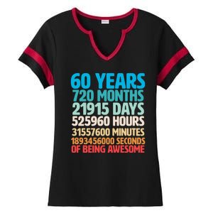 60 Years Of Being Awesome 60th Birthday Time Breakdown Ladies Halftime Notch Neck Tee