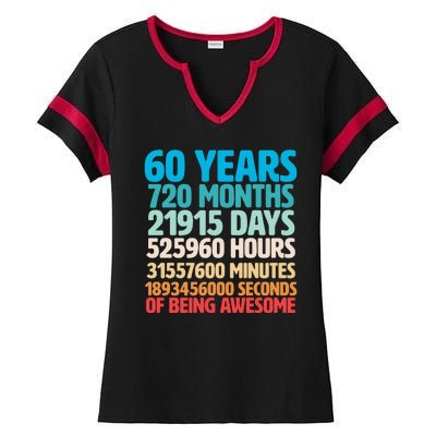 60 Years Of Being Awesome 60th Birthday Time Breakdown Ladies Halftime Notch Neck Tee