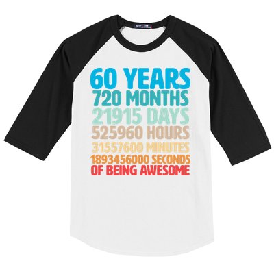 60 Years Of Being Awesome 60th Birthday Time Breakdown Baseball Sleeve Shirt