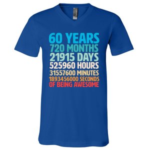 60 Years Of Being Awesome 60th Birthday Time Breakdown V-Neck T-Shirt