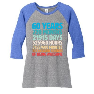 60 Years Of Being Awesome 60th Birthday Time Breakdown Women's Tri-Blend 3/4-Sleeve Raglan Shirt