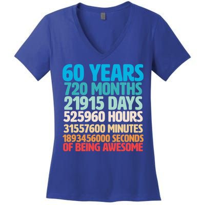 60 Years Of Being Awesome 60th Birthday Time Breakdown Women's V-Neck T-Shirt