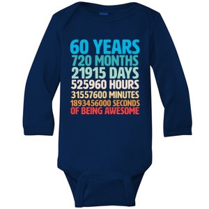 60 Years Of Being Awesome 60th Birthday Time Breakdown Baby Long Sleeve Bodysuit