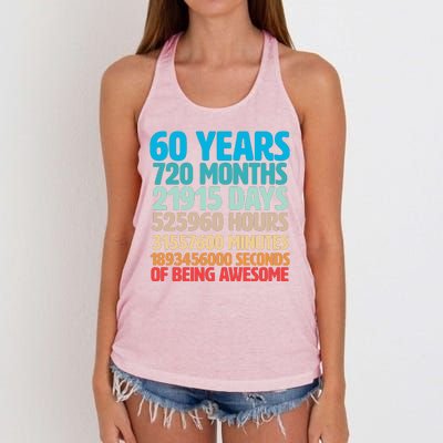 60 Years Of Being Awesome 60th Birthday Time Breakdown Women's Knotted Racerback Tank