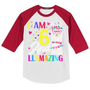 6 Years Old 6th Birthday Llama Birthday Gift Kids Colorblock Raglan Jersey