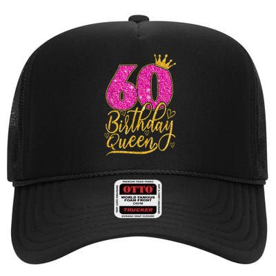 60 Year Old Gifts 60th Birthday Queen Diamond Crown Pink High Crown Mesh Back Trucker Hat