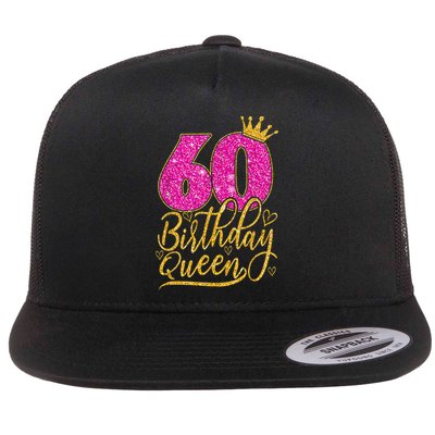 60 Year Old Gifts 60th Birthday Queen Diamond Crown Pink Flat Bill Trucker Hat