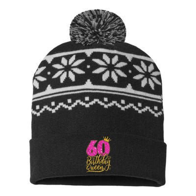 60 Year Old Gifts 60th Birthday Queen Diamond Crown Pink USA-Made Snowflake Beanie