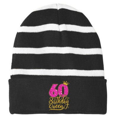 60 Year Old Gifts 60th Birthday Queen Diamond Crown Pink Striped Beanie with Solid Band