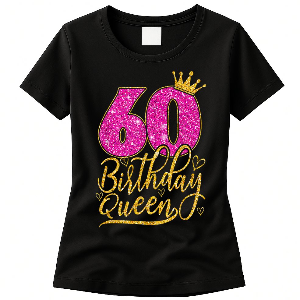 60 Year Old Gifts 60th Birthday Queen Diamond Crown Pink Womens T-Shirt