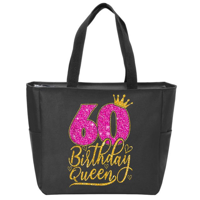 60 Year Old Gifts 60th Birthday Queen Diamond Crown Pink Zip Tote Bag