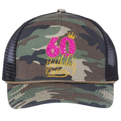 60 Year Old Gifts 60th Birthday Queen Diamond Crown Pink Retro Rope Trucker Hat Cap