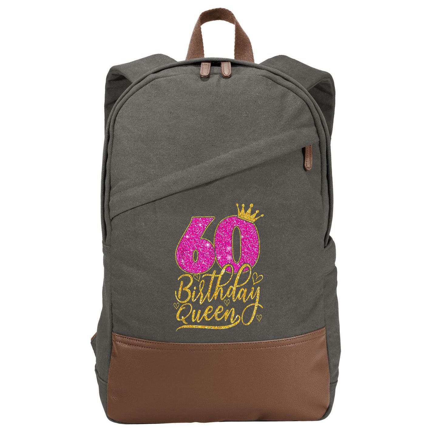 60 Year Old Gifts 60th Birthday Queen Diamond Crown Pink Cotton Canvas Backpack