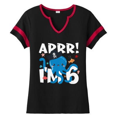 6 Years Old Birthday Cute Octopus Pirate 6th Bday Gift Ladies Halftime Notch Neck Tee