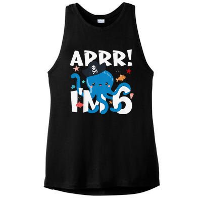 6 Years Old Birthday Cute Octopus Pirate 6th Bday Gift Ladies PosiCharge Tri-Blend Wicking Tank