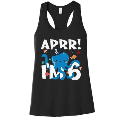 6 Years Old Birthday Cute Octopus Pirate 6th Bday Gift Women's Racerback Tank