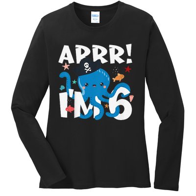 6 Years Old Birthday Cute Octopus Pirate 6th Bday Gift Ladies Long Sleeve Shirt