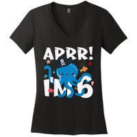 6 Years Old Birthday Cute Octopus Pirate 6th Bday Gift Women's V-Neck T-Shirt