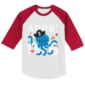 6 Years Old Birthday Cute Octopus Pirate 6th Bday Gift Kids Colorblock Raglan Jersey