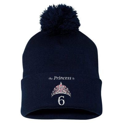 6 Year Old Princess Birthday T With Tiara Pom Pom 12in Knit Beanie