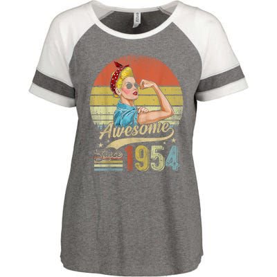 69 Year Old Awesome Since 1954 69th Birthday Gifts Enza Ladies Jersey Colorblock Tee