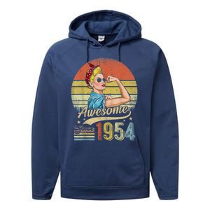 69 Year Old Awesome Since 1954 69th Birthday Gifts Performance Fleece Hoodie